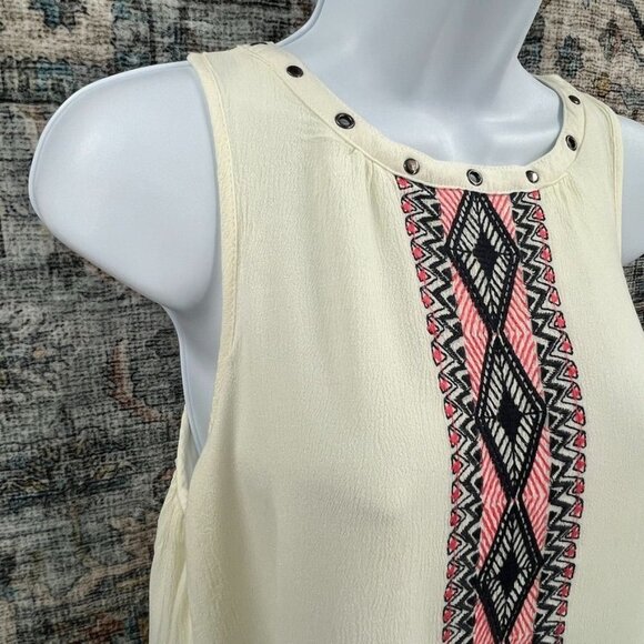 Hem & Thread Halter Dress Size S Cream with Abstract Embroidered Trim Lined - Picture 4 of 10